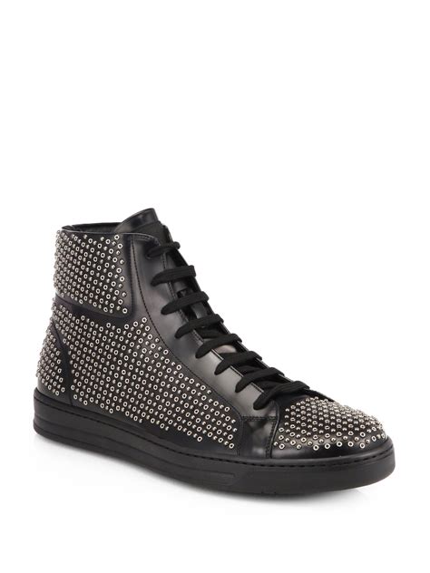 prada studded leather platform sneakers|prada designer high top sneakers.